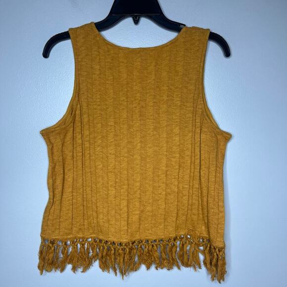 Anthropologie Eri + Ali Beachcomber Fringe Top Ribbed Yellow Top Tank Boho Sz M - Picture 6 of 9